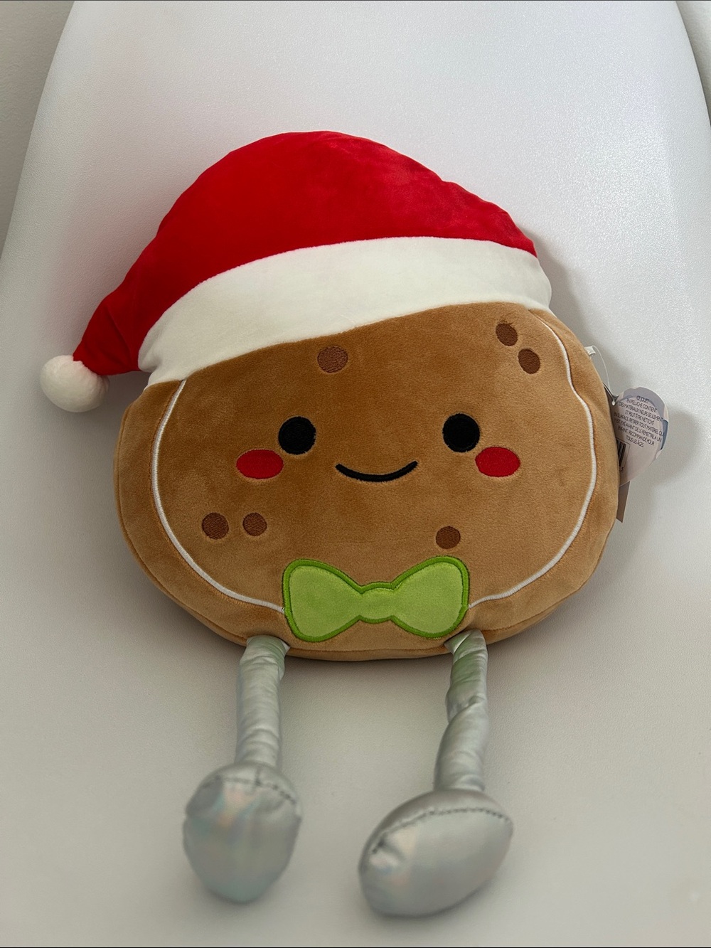 Holiday Ginger Cookie Plush Toy Pillow with Red Santa Hat and Green Bow 🎄